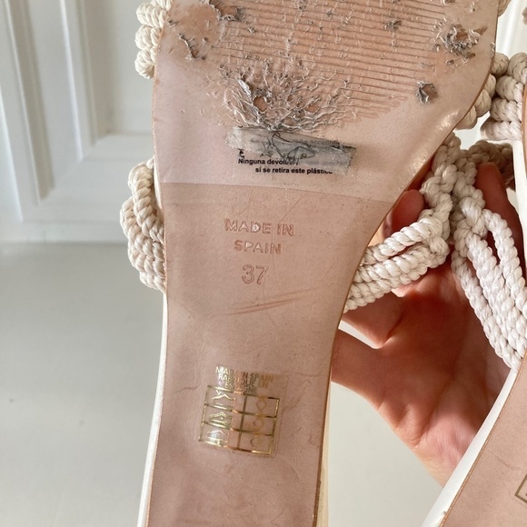 Angel Alarcon Anthropologie Woven Neutral Rope Strappy Square Toe Heels Sz 37 - Picture 8 of 8